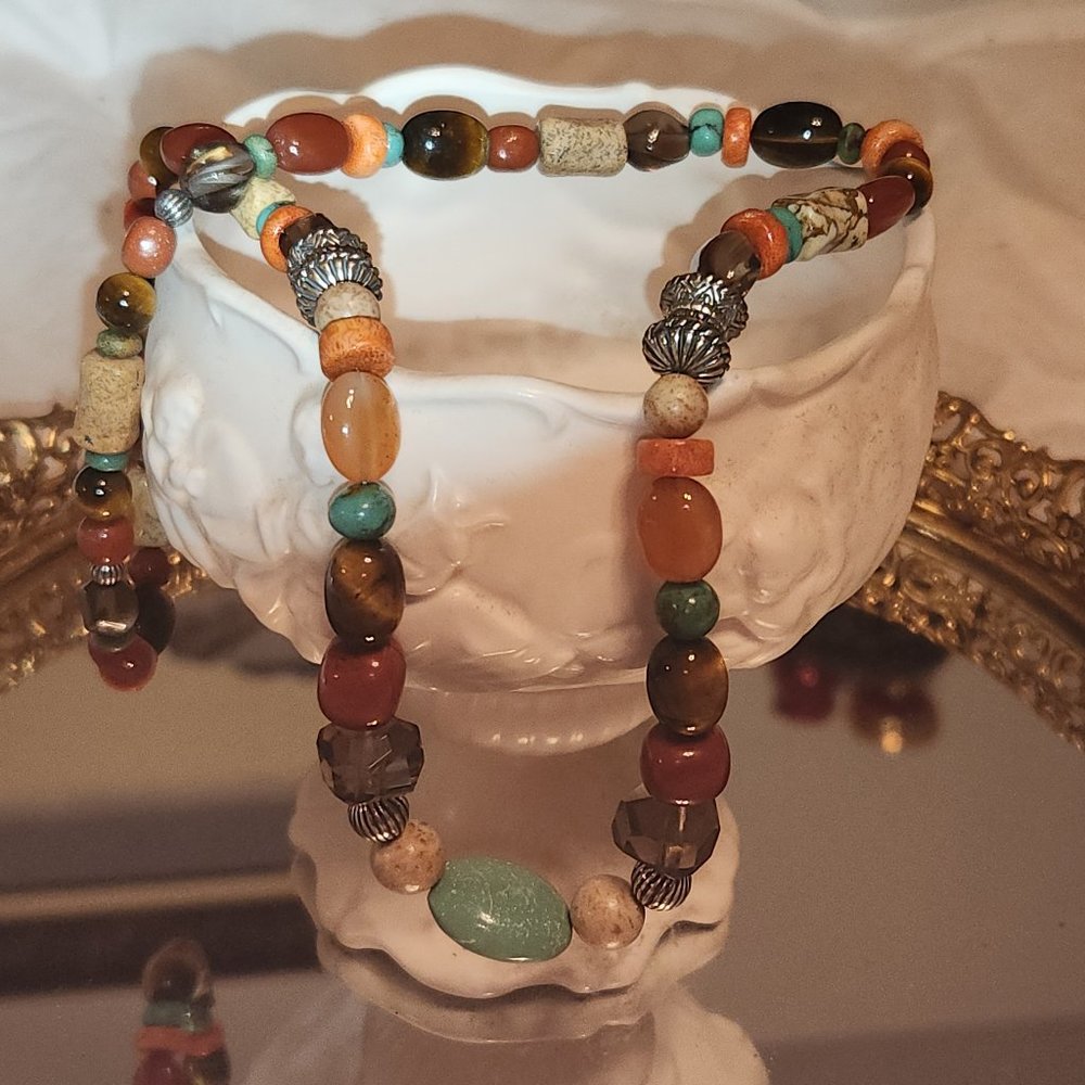 Women's 925 Multiple Gemstones with 925 Spacers. Slip over the neck